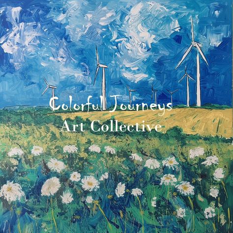 Wildflowers Wind Turbines | Colorful Journeys 3-115 | Vintage House Decor, Oil Painting, Vintage Wall, Nature Poster, Wild Flowers Painting . . . #landscapes #art #artgallery #etsy #etsyshop #etsyseller #oilpainting #ArtSpring #vintage #colorfuljourneysart #vintagestyle #1990s #rural #wind #windturbine #greenlandscape Wind Turbine Painting, Vintage House Decor, Wild Flowers Painting, Painting Landscapes, Nature Poster, Wind Turbines, Nature Posters, Painting Vintage, Green Landscape