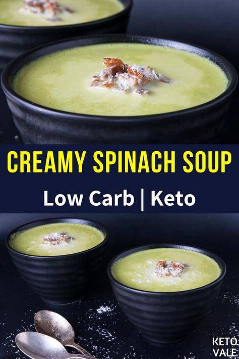 Cream Of Spinach Soup, Creamy Spinach Soup, Spinach Lentil Soup, Soup Low Carb, Keto Spinach, Spinach Soup Recipe, Soup Ideas, Low Carb Recipe, Bacon Recipe