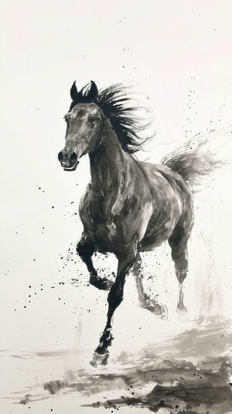 Horse stallion animal mammal. | premium image by rawpixel.com Horse Running Drawing, Horse Minimalist, Wallpaper Horse, Minimalist Iphone Wallpaper, Running Drawing, Horses Painting, Horse Running, Horses Running, Beast Wallpaper