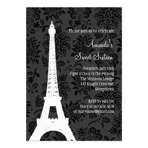 Sweet 16 Paris Invitation / Eiffel Tower Paris Engagement Party, Birthday In Paris, Engagement Party Vintage, Paris Theme Wedding, Paris Engagement, Paris Birthday Parties, Paris Couple, Paris Theme Party, Sweet Sixteen Invitations