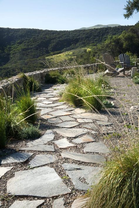 Big Leaf Plants, Flagstone Pathway, Gravel Walkway, Flagstone Walkway, Walkway Design, Gardens Ideas, Walkways Paths, California Garden, Areas Verdes