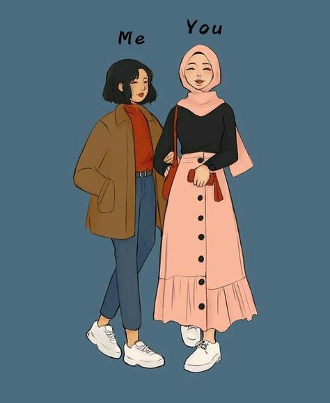 Hijab Drawing, Best Friends Cartoon, Stile Hijab, Friends Illustration, Friend Cartoon, Hijab Cartoon, Drawings Of Friends, Girly Art Illustrations, Wallpapers Iphone