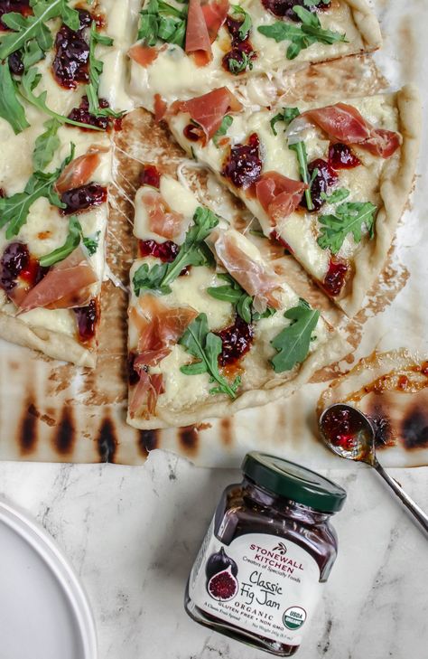 Prosciutto, Brie & Fig Jam Pizza - My Messy Kitchen Fig And Brie Pizza, Fig Jam Flatbread, Fig Jam Prosciutto Pizza, Prosciutto Fig Pizza, Brie Cheese Pizza, Fig Prosciutto Pizza, Pizza With Fig Jam, Fig Jam Pizza, Prosciutto Flatbread Pizza