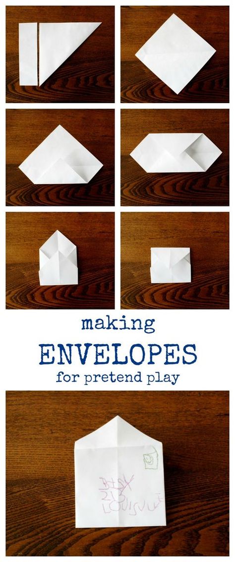 How to Make Paper Envelopes, perfect for pretend post office play! Inspired by Millie Waits for the Mail by Alexander Steffensmeier - offtheshelfblog.com Mail Crafts Preschool, Mail Carrier Craft, Post Office Activities, Dramatic Play Diy, Post Office Play, Mail Craft, Post Office Dramatic Play, Art Activities For Toddlers, Office Themes