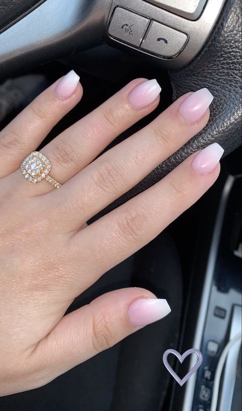 Short Coffin French Ombre Nails, Short Square Pink And White Ombre Nails, Pink And White Full Set Nails, Pink And White Ombre Nails Short, Pink And White Ombre Nails Coffin, Pink And White Dip Nails, White Ombre Nails With Design, Baby Pink And White Nails, White And Pink Ombre Nails