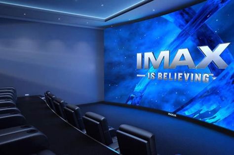 For the guy who has everything, here’s something you won’t find in even the most awesome man cave: A personal IMAX theater system. Assuming you have the resources—it’s a $2 million installation, minimum—and the space (all screens will be at least 20 feet wide), then IMAX has a product to sell that promises to make a current home theater projector look about as jaw-dropping as your Grandma’s 1989 Trinitron. Movie Theater Rooms, Theatre Inspiration, Home Cinema Room, At Home Movie Theater, Home Theater Projectors, Home Theater Rooms, Home Theater Design, Theatre Design, Room Screen