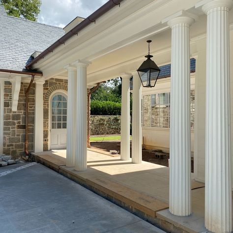 Frederick Spitzmiller on Instagram: “Detail of the colonnaded breezeway in our new Spitzmiller and Norris-designed house in old Buckhead. The arched door opens into a foyer…” Front Garden Landscape, Garden Landscape, Door Opener, Front Garden, Garden Landscaping, Outdoor Space, Garage Doors, Outdoor Decor, On Instagram