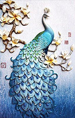 Amazon.com: Faraway Peacock 5D DIY Crystal Diamond Rhinestone Painting Pasted Paint By Number Kits animal FULL diamond mosaic 40x70cm (Blue2): Home & Kitchen Peacock Canvas, Design Art Nouveau, Peacock Wall Art, Peacock Painting, Wall Painting Decor, Clay Wall Art, Peacock Art, Creative Arts And Crafts, Plaster Art