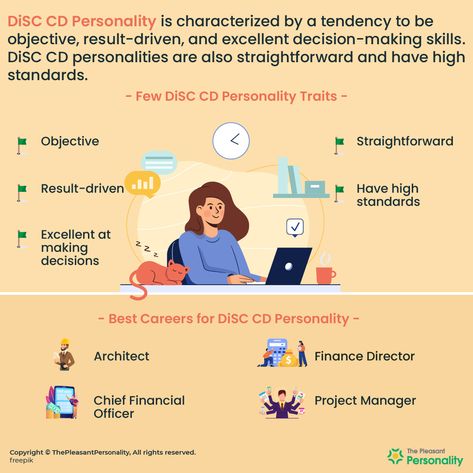 This DiSC CD personality is known as the Questioner. CD types are structured, detail-oriented, assertive, and have high expectations. #personalitytypes #disccdtraits #thepleasantpersonality #people #traits #assertive #personality #detailoriented #straightforward Disc Assessment, Disc Test, Personality Profile, Plate Ideas, Detail Oriented, Decision Making Skills, Financial Analyst, Therapy Counseling, High Expectations