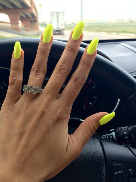 Lime Yellow Nails, Fluorescent Yellow Nails, Neon Yellow Almond Nails, Bright Yellow Nails, Neon Yellow Acrylic Nails Almond, Electric Yellow Nails, Greenish Yellow Nails, Neon Yellow Matte Nails, Yellow Nail Extensions