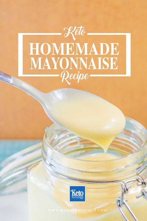 This homemade whole egg keto mayonnaise recipe is handy condiment to have around. With so many applications as a low    carb sauce or ingredients it goes well with dinner, lunch and snack recipes. It's also gluten-free via @myketokitchen Keto Mayonnaise Recipe, Keto Mayonnaise, Egg Mayo, Homemade Mayonnaise Recipe, Keto Sauces, Homemade Mayo, Mayonnaise Recipe, Low Carb Sauces, Condiment Recipes