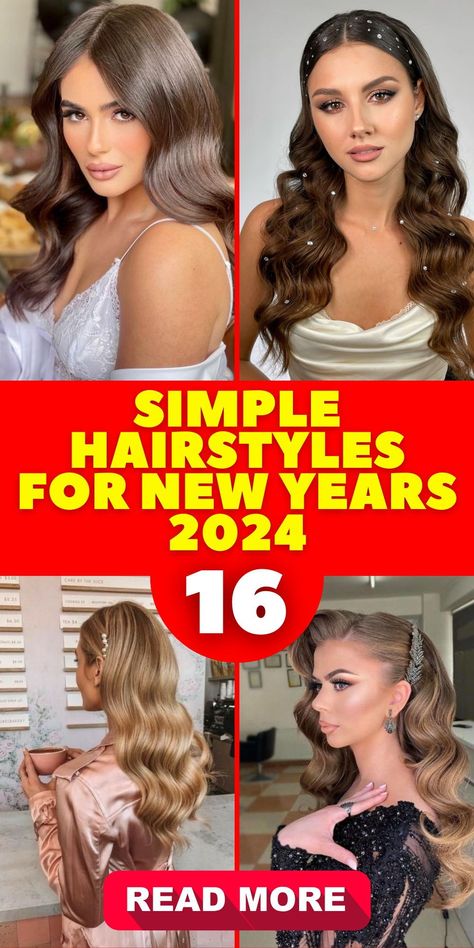 Prepare to ring in 2024 with a simple and pretty hairstyle that's perfect for New Year's Eve celebrations. This easy and elegant look adds a touch of glamour to your overall appearance, making it suitable for parties or photo opportunities. You'll look absolutely stunning with your curled locks, creating unforgettable memories. Hair Styles For Special Events, Edgy Formal Hairstyles, Hairstyles With Curls For Party, Glitz And Glam Hairstyles, Cocktail Party Hairstyles Long, Hollywood Glamour Curls, Hair Styles For Party Night, Hairstyles For New Years, Hairstyles For Party Night