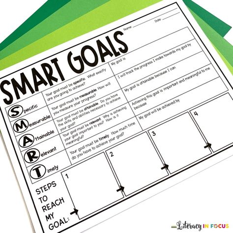 Teach students how to set SMART goals with this goal-setting worksheet. Provide students with the tools necessary for accomplishing their goals. Use a graphic organizer to help students develop and implement SMART goals. Classroom Goal Setting, Goal Setting High School, High School Goal Setting, Smart Goals Examples Student, Instructional Coach Office Set Up, Goal Setting Worksheet For Students, Student Goal Setting Sheet, Student Goal Setting, Reading Coach