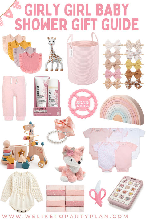 Pamper the little princess with the perfect gifts for a girly girl baby shower! From adorable headbands and rompers to soft bath washcloths and teething toys, this gift guide has everything you need to spoil the new baby girl. This gift guide has something for every girly girl baby shower. #BabyShowerGifts #GirlyGirl #BabyGirl #weliketoparty #Pinkbabyshower Baby Girl Baby Shower Gifts, Budget Baby Shower Ideas, Best Baby Girl Gifts, Girl Baby Shower Gifts, Cheap Baby Shower Gifts, Baby Shower Planning Checklist, Baby Shower Gifts For Girls, Creative Baby Shower Gifts, Gifts For Baby Girl