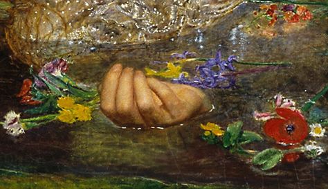 Ophelia (detail), Sir John Everett Millais, Ophelia, 1851-52, oil on canvas, 762 x 111.8 cm (Tate Britain, London)