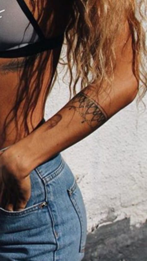 Lower Arm Band Tattoo For Women, Tattoo Inspiration Forearm, Forearm Band Tattoos For Women, Around Arm Tattoo Band Women, Woman Band Tattoo, Tattoo Arm Bands For Women, Women’s Arm Band Tattoo, Arm Band Tattoos Women, Delicate Arm Band Tattoo