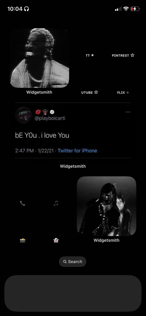 Customizing Iphone Home Screen, Ios Home Screen Ideas Dark, Black Ios Homescreen, Dark Iphone Layout, Dark Ios Layout, Homescreen Layout Black, Ios Customization, Ios Widgets, Xavier Wulf