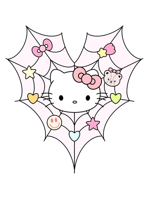 Halloween Couple Characters, Hello Kitty Halloween Drawing, Sanrio Svg, Gothic Hello Kitty, Spooky Coquette, Spooky Hello Kitty, Coquette Hello Kitty, Happy Boo Day, Cute Halloween Designs