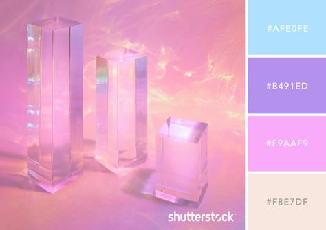 Three clear glass rectangle prism podiums on a pastel neon holographic-colored background Neon Colour Palette, Presentation Format, Surreal Scenes, Shades Of Peach, Soft Lavender, Romantic Mood, Pastel Colour Palette, Colored Background, Neon Color