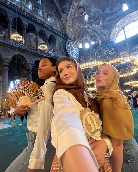 Three friends in Hagia Sophia Mosque in Istanbul, Turkey Hagia Sophia Photo Ideas, Pagan Temple, Hagia Sophia Mosque, Hagia Sophia Istanbul, Turkey Trip, Istanbul Travel, Hagia Sophia, White Curtains, Bongou Stray Dogs