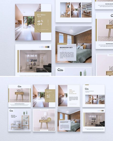 Interior Instagram & Facebook Post Templates PSD Interior Design Instagram, Facebook Post Design, Pastel Interior, Community Housing, Facebook Post Template, Feed Ig, Real Estate Branding, Facebook Post, More Followers