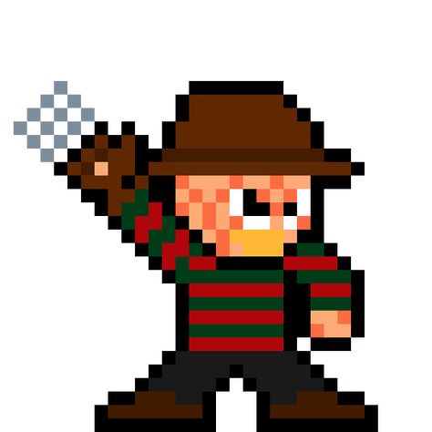 Nightmare on Elm Street's Freddy Kruger Perler Bead Pattern (by 8bitHero) Freddy Krueger Pixel Art, Horror Perler, Pixel Art Templates, Perler Crafts, Diy Perler Bead Crafts, Diy Perler Beads, Pixel Pattern, Crochet Tapestry, Fnaf Drawings