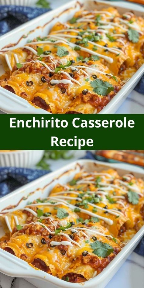 Enjoy a cheesy Enchirito casserole made with beef, beans, and zesty sauce. Perfect for a quick and tasty dinner! Taco Bell Enchirito, Taco Bell Enchirito Recipe, Casserole With Beef, Enchirito Recipe, Homemade Taco Bell, Recipe With Beef, Beans And Cheese, Enchilada Casserole Recipes, Zesty Sauce