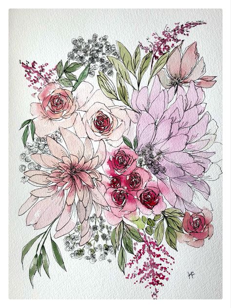 Loose floral watercolor Floor Inlay, Watercolor Quotes, Store Aesthetic, Loose Watercolor Flowers, Ink Flowers, Flower Drawing Tutorials, Pen And Wash, Chinese Art Painting, Flowers Photography Wallpaper