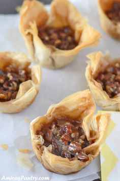 Pecan Baklava, Baklava Cups, Fortune Cookies Recipe, Pastry Cups, Phyllo Dough Recipes, Phyllo Recipes, Phyllo Pastry, Baklava Cheesecake, Pastries Recipes Dessert