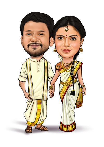 South Indian Wedding Caricature Couple, Indian Wedding Caricature Couple, South Indian Wedding Caricature, South Indian Wedding Illustration, South Indian Couple Illustration, Wedding Caricature Indian, Wedding Caricature Couple, Indian Wedding Caricature, Wedding E Invite