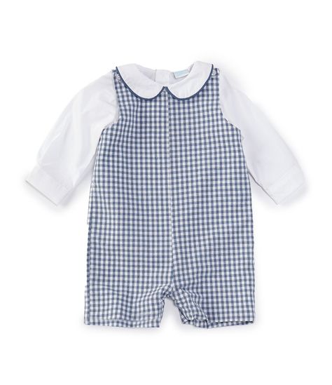 From Edgehill Collection, this jon jon features:Gingham printPeter PanLong sleevesButton closure at legBanded/elasticMachine wash/tumble dryImported. Going Home Baby Outfit, Preppy Baby Boy Outfits, Preppy Baby Boy, Aesthetic Galaxy, Jon Jon, Newborn Boy Clothes, Baby Boy Accessories, Baby Style, Carters Baby