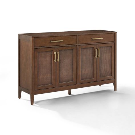 Ready to blend with a variety of home styles, the Milo Sideboard has a simple design with unique details. The large cabinet doors feature beautiful poly-rattan mesh panels, which conceal adjustable and removable shelves. Whether used as a traditional sideboard or TV stand, this buffet cabinet with storage is the perfect multipurpose furniture piece. Product dimensions: 15.75" x 56" x 36" | Weight: 102.96lbs Modern Wood Sideboard, Traditional Sideboard, Sideboard Grey, Modern Buffet, Removable Shelves, Office Storage Cabinets, Multipurpose Furniture, Large Cabinet, Brown Furniture