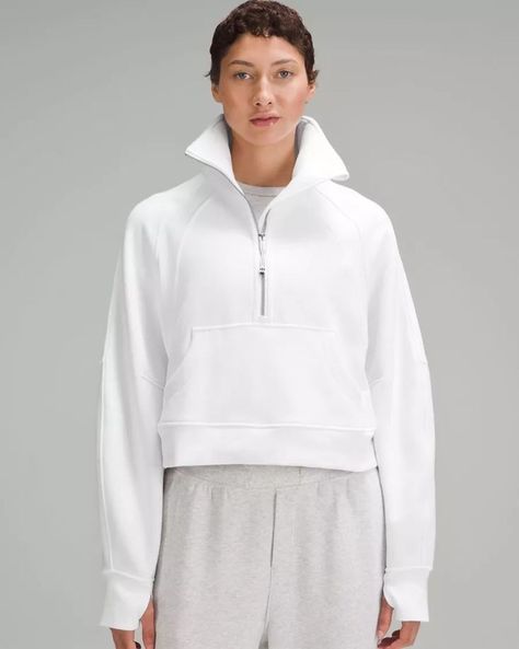 Bright white lululemon @lululemon #lululemoncreator Scuba Funnel Neck, Scuba Hoodie, Lululemon Scuba, Half Zip Hoodie, Half Zip Sweatshirt, Oversized Pullover, Women Hoodies Sweatshirts, Lululemon Women, Funnel Neck