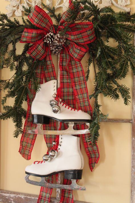 Christmas Skating, Ice Skates, Christmas Porch, Noel Christmas, Country Christmas, Christmas Deco, Christmas Joy, Christmas Inspiration, Rustic Christmas