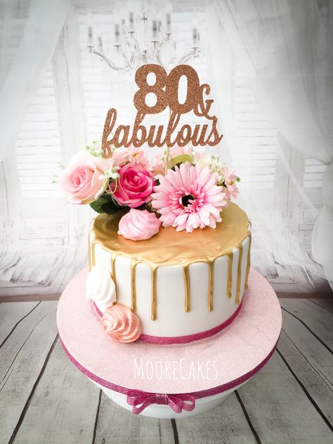 80th Gold drip Birthday Cake 80th Cake Ideas, 80 Birthday Cake Woman Design, Cake Ideas For 90th Birthday, Womens 60th Birthday Cake, 80th Bday Cake For Women, Ladies 80th Birthday Cake, 80th Birthday Cake For Women Mom, 80th Birthday Cake For Women Elegant, 80th Birthday Cake For Grandma For Women