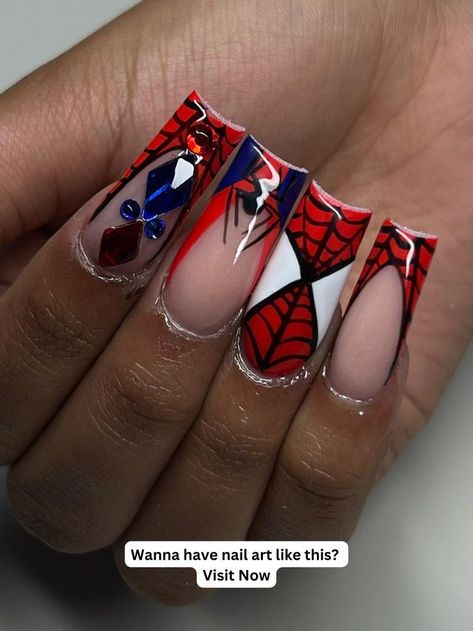 spiderman nails Spider Man Nails, Spiderman Nails, Superhero Nails, Sweet 16 Nails, Marvel Nails, Mobile Nails, Coffin Nails Matte, Mens Nails, Wow Nails