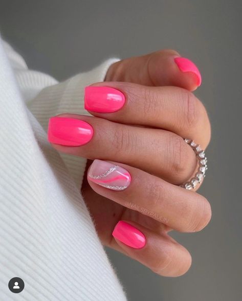 Bright Pink Nails, Unghie Nail Art, Nails Bright, Summer Gel Nails, Milky Nails, Short Gel Nails, Nagel Tips, October Nails, Pink Nail Designs