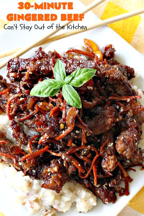 Gingered Beef – Can't Stay Out of the Kitchen Ginger Beef, Asian Beef, Mapo Tofu, Gluten Free Soy Sauce, Eat Beef, Fried Beef, Stuffed Avocado Healthy, Ginger Recipes, Vegetable Drinks