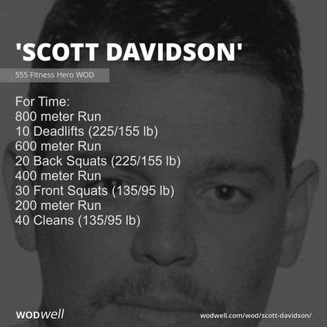 Firefighter Hero WOD from 555 Fitness, dedicated to Scott Davidson, FDNY, Ladder 118, who was killed on September 11, 2001.  "On the basketball court or the baseball diamond, Scott Davidson played to win. He was known as a fierce competitor who, without seeking personal glory, drew awards and accolades like a magnet in a box of thumbtacks." Workouts For Runners, How To Improve Running, Partner Wod, Wods Crossfit, Hero Workouts, Firefighter Life, Crossfit Workouts Wod, Hero Wod, Emom Workout