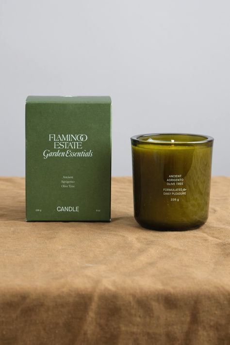 Ancient Agrigento Olive Tree Candle Olive Candle, Sicilian Countryside, Olive Aesthetic, Tomato Candle, Candle Packaging Design, Flamingo Estate, Herbal Candles, Candle Mockup, Candle Logo