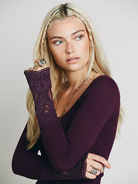 Women's Henley Shirts & Thermal Tops for Women at Free People Henley Shirt Women, Free People Thermal, Boho Beauty, Free People Clothing Boutique, Purple Blouse, Purple Sweater, Free People Tops, Knit Top, Scoop Neck