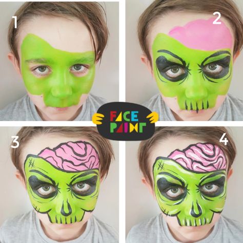 Halloween Comic Zombie Face Paint Design by Linnéa – Facepaint.com Face Paint Zombie, Maquillage Halloween Zombie, Zombie Face Makeup, Kids Zombie Makeup, Zombie Face Paint, Halloween Face Paint Designs, Easy Halloween Face Painting, Halloween Makeup For Kids, Maquillage Halloween Simple