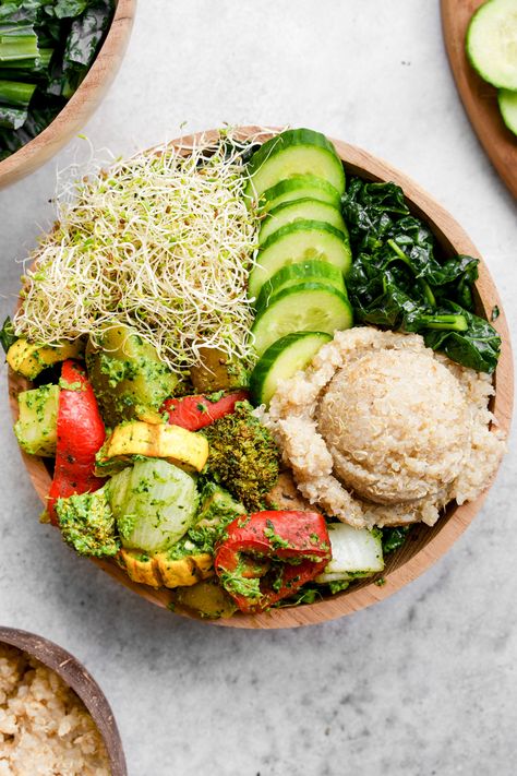 Vegan Superfood Recipes, Vegan Protein Bowls, Pesto Buddha Bowl, Womb Cleanse, Vegan Nourish Bowl, Superfood Meals, Wellness Bowl, Nourishing Bowls, Pesto Bowl