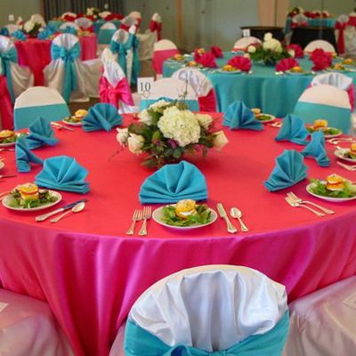 Any Occasion Party Rental - Houston, TX Event and Wedding Rentals Hot Pink Table, Quinceanera Reception, Pink Table Settings, Quince Decor, Pink Wedding Centerpieces, Sweet Sixteen Birthday Party Ideas, Sweet 16 Themes, Quinceanera Planning, Pink Party Decorations