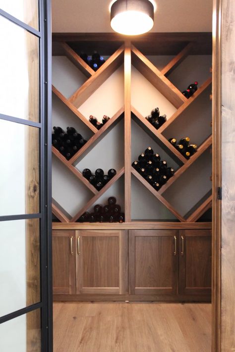 Wine Cellar Design #winecellar #wineroom #winecloset #customcabinets Wine Storage Lighting, Diy Built In Wine Rack Cabinets, Cozy Wine Room, Under Stair Wine Storage, Wine Bookshelf, Home Wine Cellars Small, Closet Wine Cellar Ideas, Wine Closet Ideas Small Spaces, Wine Closet Ideas