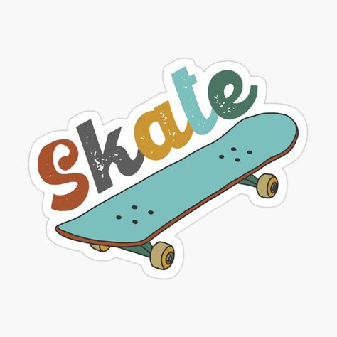 Get my art printed on awesome products. Support me at Redbubble #RBandME: https://www.redbubble.com/i/sticker/Skateboard-Retro-by-Pickle-Lily/47863028.JCQM3?asc=u Skate Stickers Skateboards, Skateboard With Stickers, Skateboard Drawing Aesthetic, Skateboard Stickers Aesthetic, Skating Stickers, Skateboard Images, Skateboard Wallpaper, Sticker Skateboard, Retro Skateboard