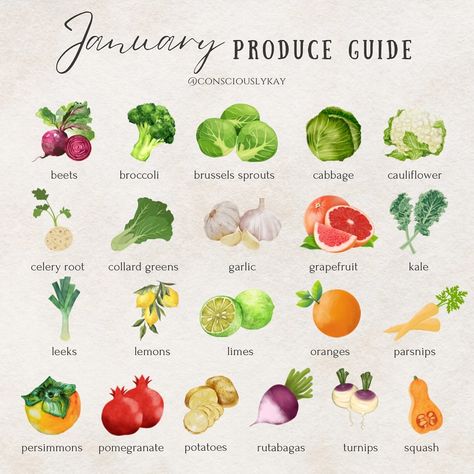 Happy New Year! And welcome to January 🍠🥬🍋🍊 #produceguide #winterproduce #januaryproduceguide #whatsinseason #fruitsandveggies | Instagram January Produce, Healthy Liver Diet, Winter Dinner Party, Seasoned Veggies, Indoor Vegetable Gardening, Healthy Food Facts, Hello December, Eat Seasonal, Holistic Nutritionist