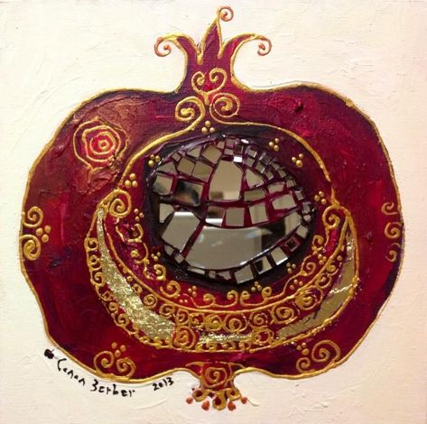 Pomegranate Art, Cerámica Ideas, Jewish Art, Arte Inspo, Funky Art, Art Plastique, Red And Gold, Pretty Art, Pomegranate