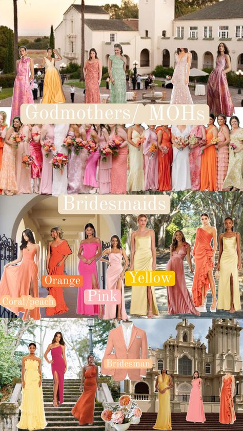 Sunset Wedding Theme, Sunset Wedding Colors, Spring Wedding Colors, Pink Bridesmaid Dresses, Sunset Wedding, Mexico Wedding, Team Bride, Wedding Mood, Wedding Guest Outfit