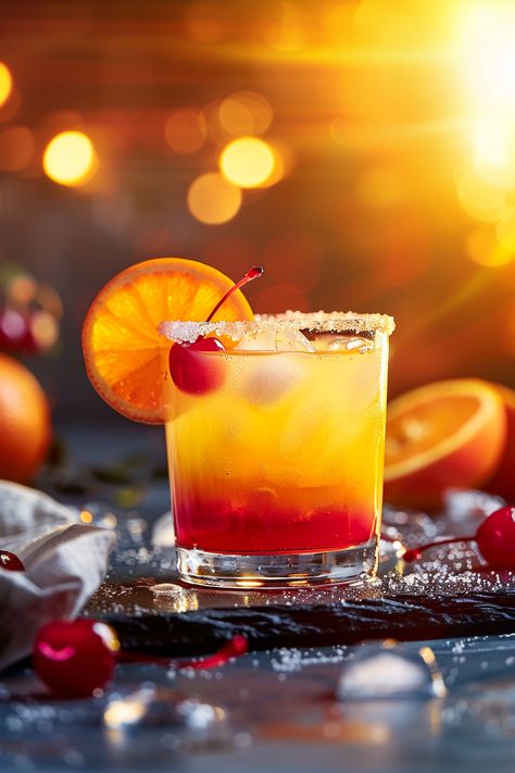 Celebrate the weekend with this refreshing and vibrant cocktail recipe. Sunrise Margarita Recipe, Tequila Sunrise Mood Board, Tequila Sunrise Mocktail, Tequila Sunset, Tequila Sunrise Mocktail Recipe, Mango Tequila Sunrise, Citrus Marinade, Traditional Margarita, Margarita Ingredients